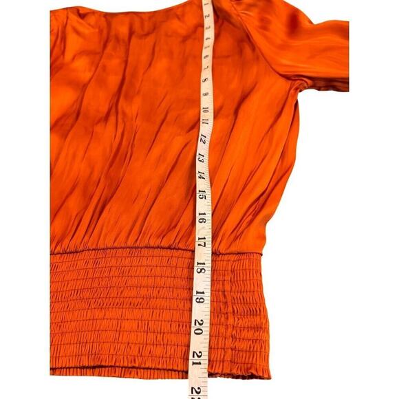 Joie Womens Orange V-Neck Long Sleeve Blouse With Shirred Cuffs & Hem Size S - Picture 8 of 10